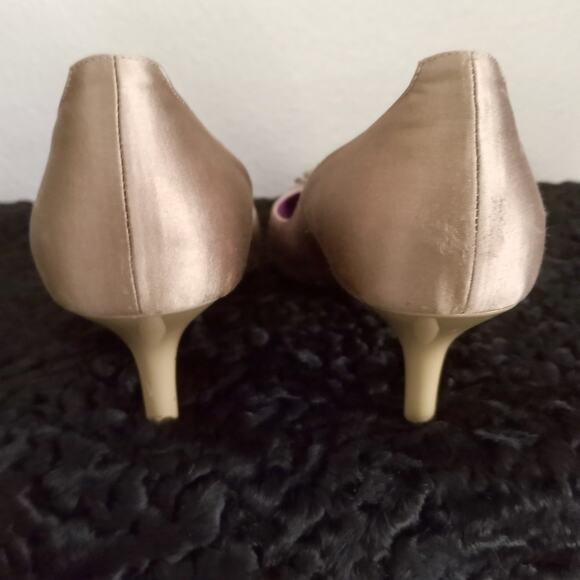 Vintage LERRE RYKIEL Pumps Swarovski SZ 39 * 8.5 Taupe Satin Heels RARE COLAB - Picture 7 of 9